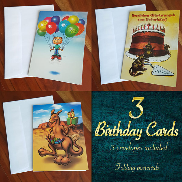 3 Birthday Cards + 3 Envelopes